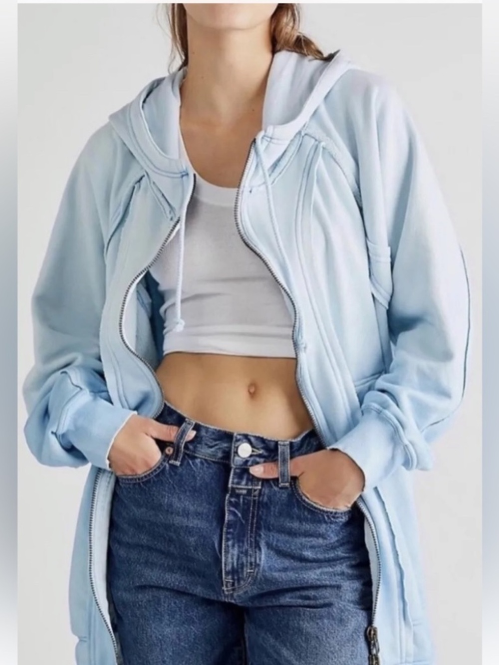 Free People Hoodie Blue Ombre Zip Up Oversized Large